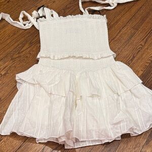 Katie JNYC White Ruffled Smocked Dress